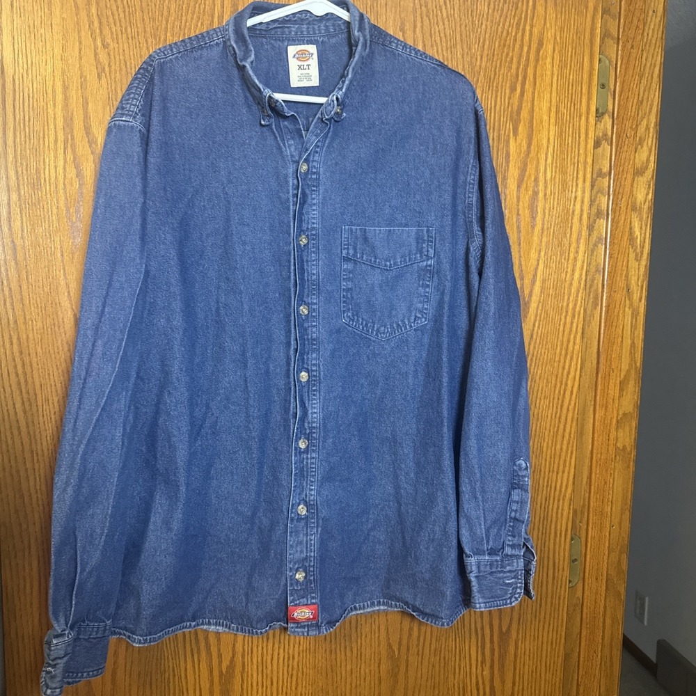 Dickies Denim Button Up Shirt Men's XLT Blue Long‎ Sleeve Y2K Workwear Style